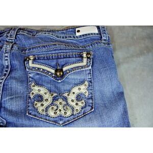Antique Rivet Womens 36 (38x31) Jeans Flared Embroidered Rhinestone Leather Flap